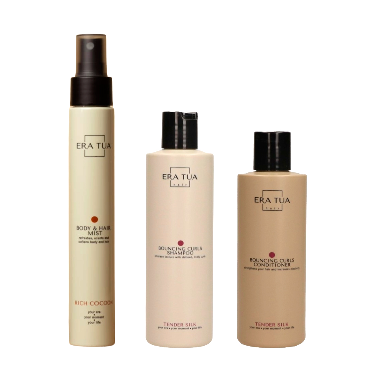 Era tua set Bouncing Curls Shampoo(250ml) + Bouncing Curls Conditioner(200ml) + Era Tua Rich Cocoon Mist (75ml) Era tua set Bouncing Curls Shampoo(250ml) + Bouncing Curls Conditioner(200ml) + Era Tua Rich Cocoon Mist (75ml)