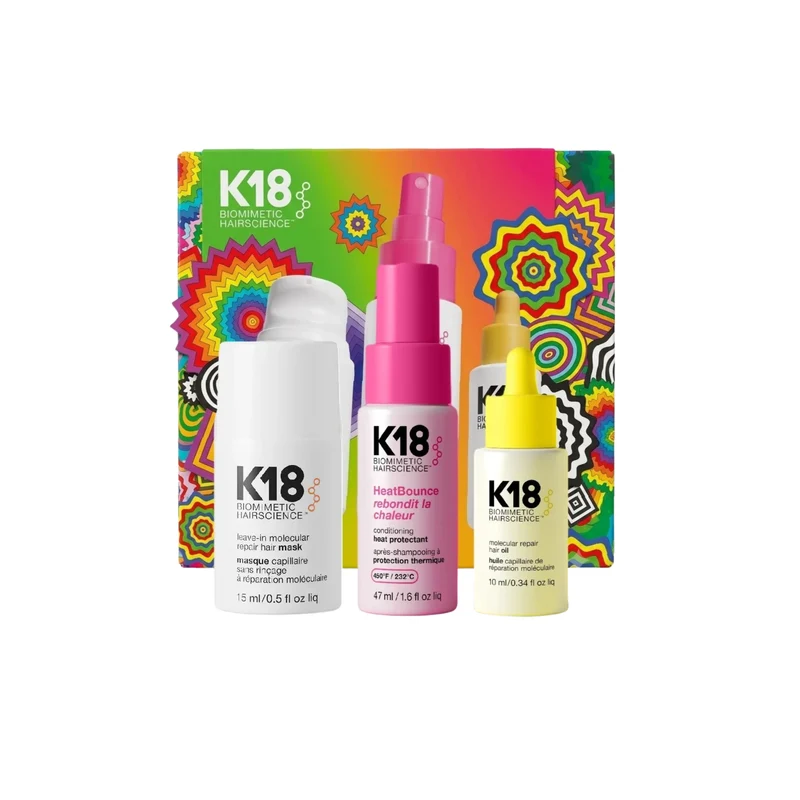 K18 Travel Pack (mini HeatBounce conditioning heat protectant 47ml, Molecular repair hair oil 10ml, Leave-in μοριακή μάσκα αναδόμησης 15ml) K18 Travel Pack (mini HeatBounce conditioning heat protectant 47ml, Molecular repair hair oil 10ml, Leave-in μοριακή μάσκα αναδόμησης 15ml)